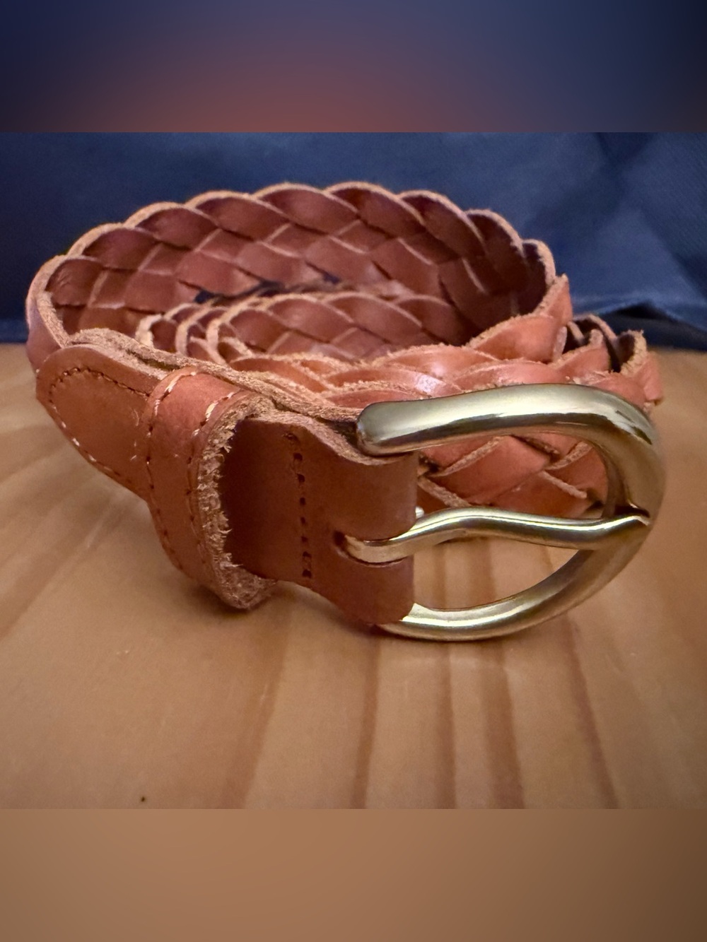J. Crew women’s Braided Leather Belt in Brown with Gold Buckle